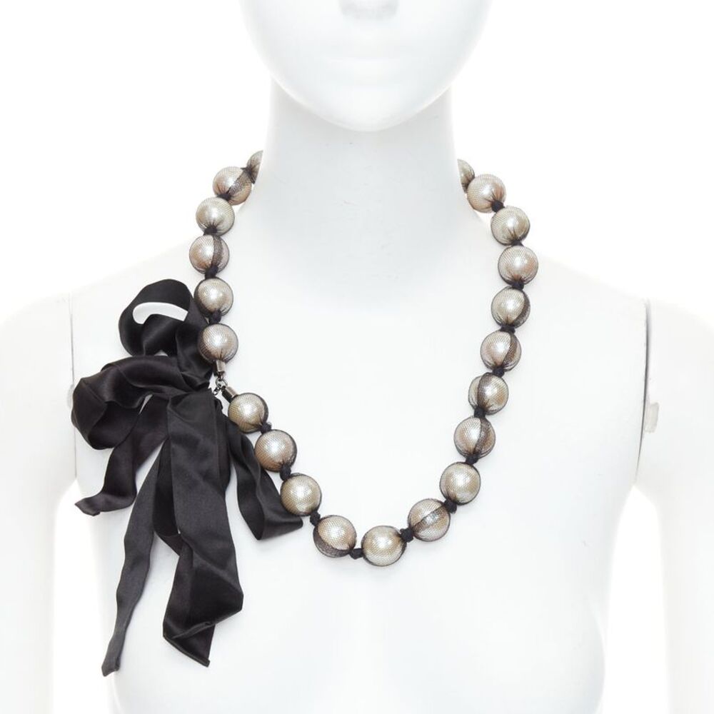 Lanvin Pearl Double Ribbon Necklace